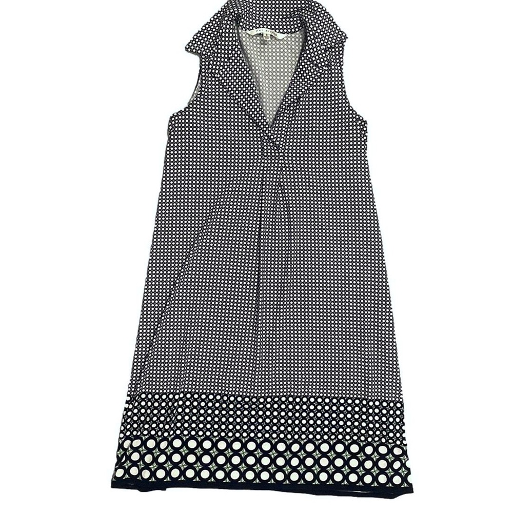 Max Studio Swing dress geometric Navy Blue, Cream, Green print, size small